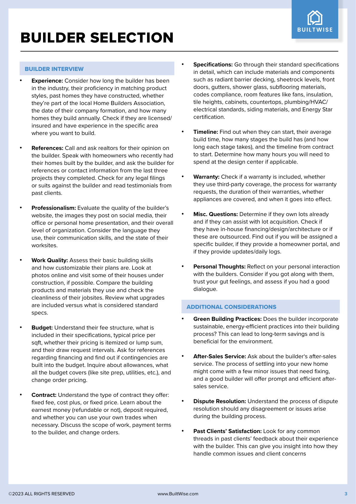 BuiltWise Builder Selection